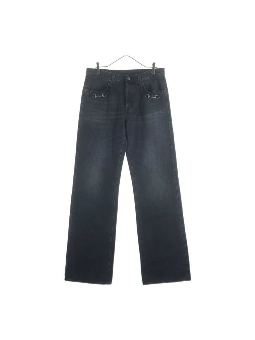 Gucci Cotton Denim Pants with Horsebit Detail Button Fly Black